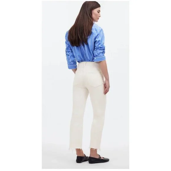 Madewell $128 The 90s Straight Crop Jean Tile White Size 31 NQ179 Raw Hem - Picture 2 of 6